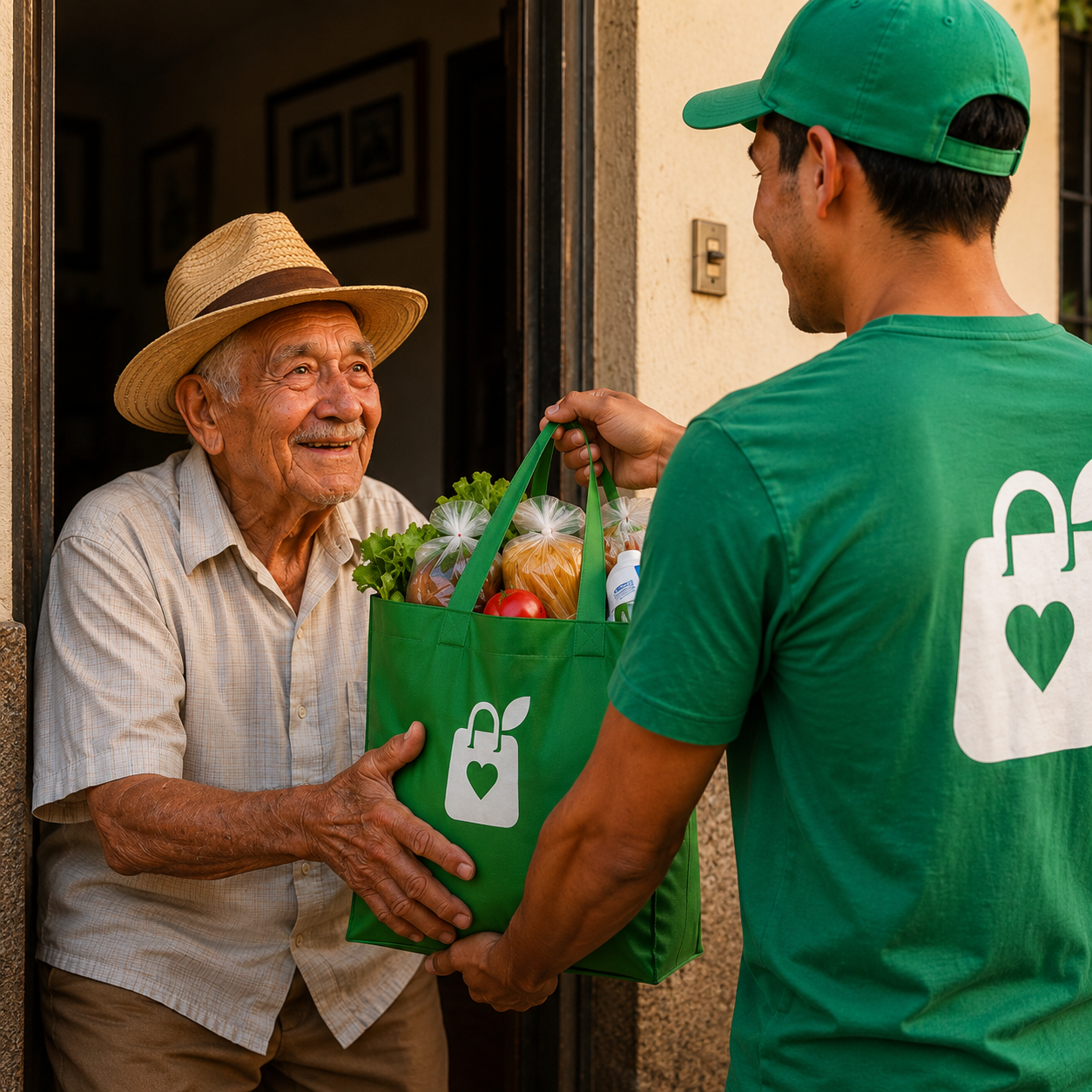 Abuelo venezolano recibiendo su pedido Pidelandia